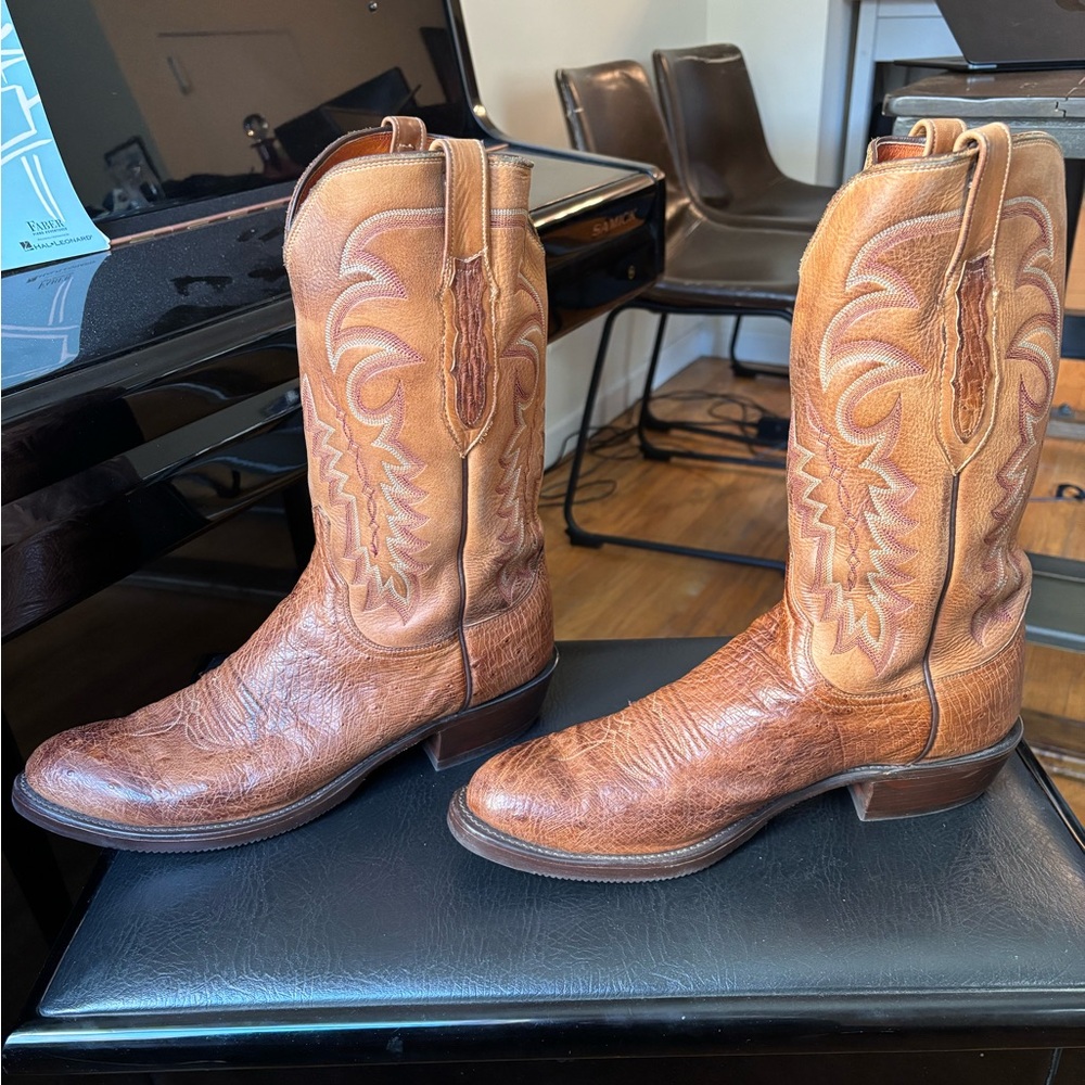 Lucchese Ostrich and Goat Leather Cowboy Boots